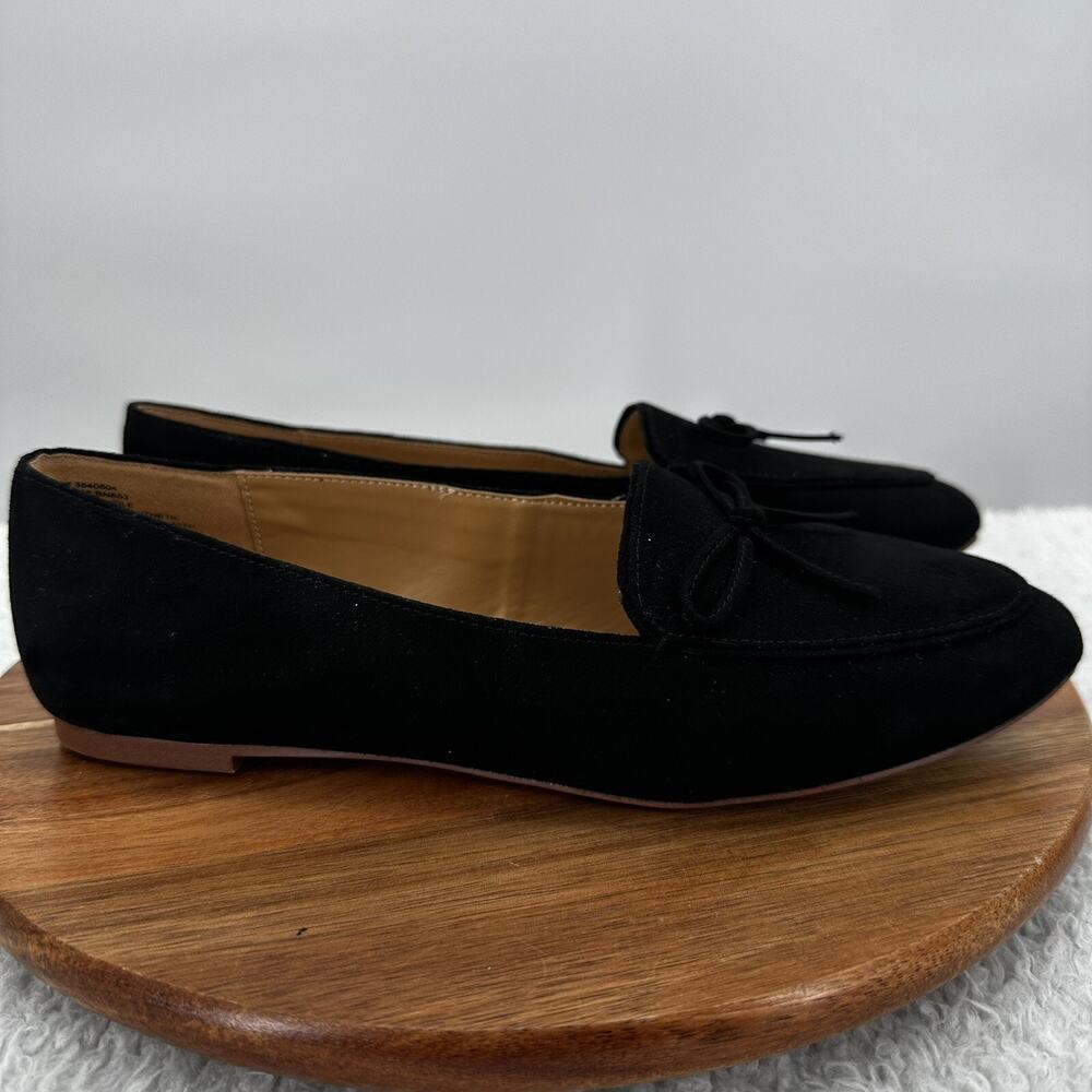 J Crew Bow Loafers Womens 7.5 Black‎ Suede Flat Capsule Office Casual Preppy